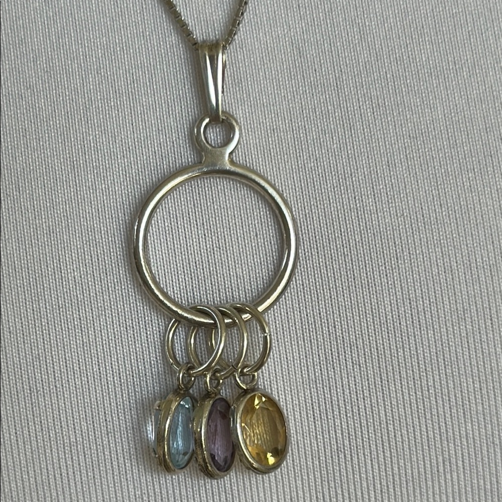 925 silver real stones Topaz amethyst citrine necklace italy